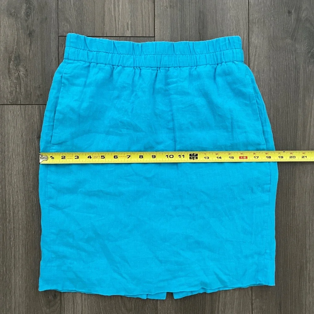 J.Crew Womens XS Turquoise Blue 100% Linen Elastic Waist Pocket Mini Skirt